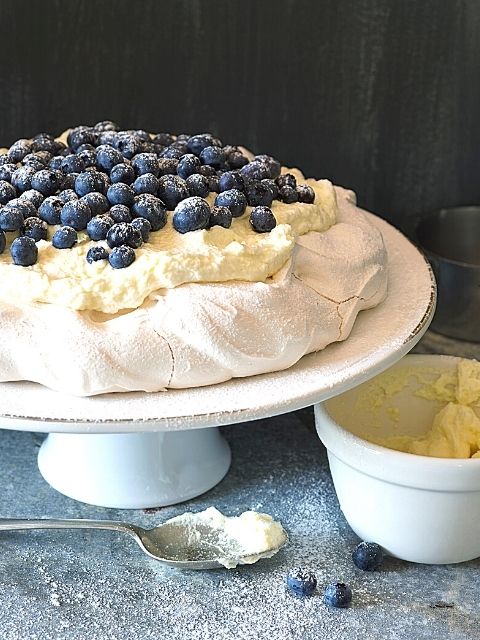 Pavlova with Lemon Cream and Blueberries